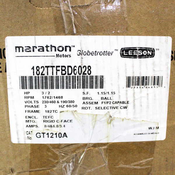 Marathon Motors Globetrotter Leeson 3HP 230/460V Electric Motor GT1210A