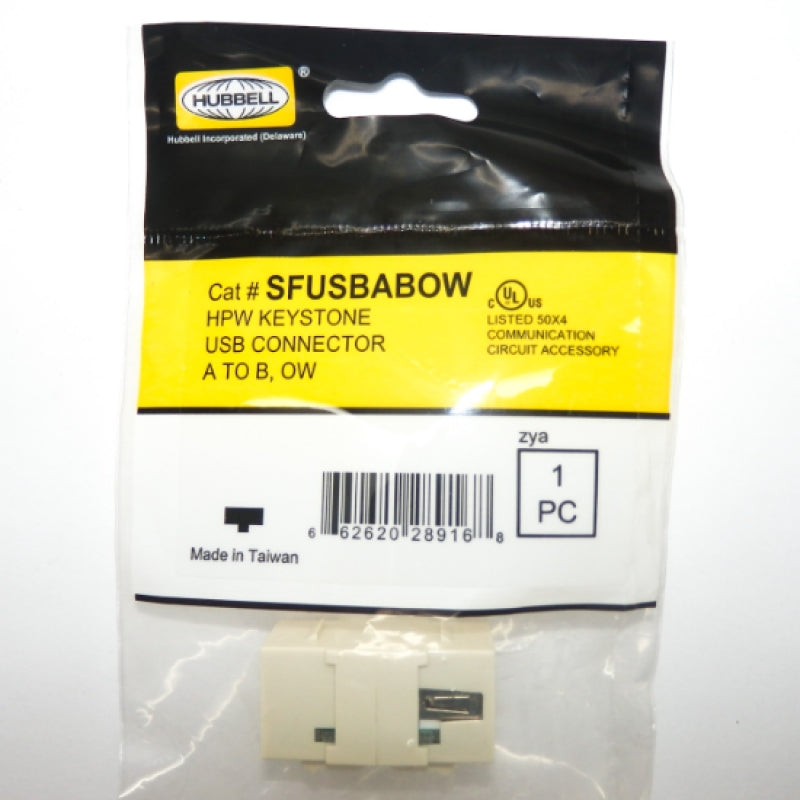 Hubbell White A to B USB Connector SFUSBABOW