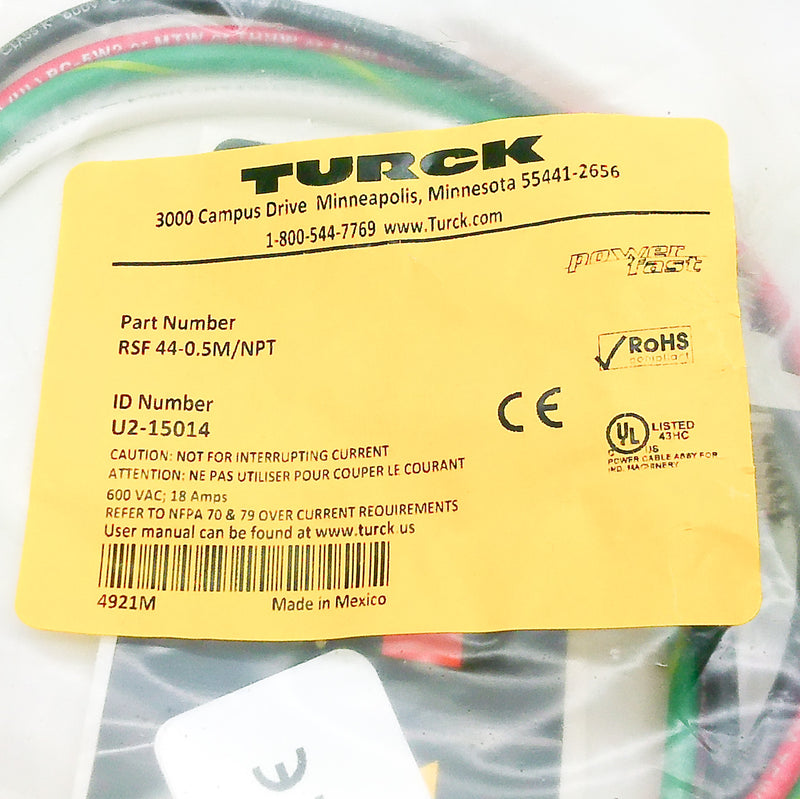 Turck 4 Pin 14AWG 15A Front Male Receptacle RSF 44-0.5M/NPT