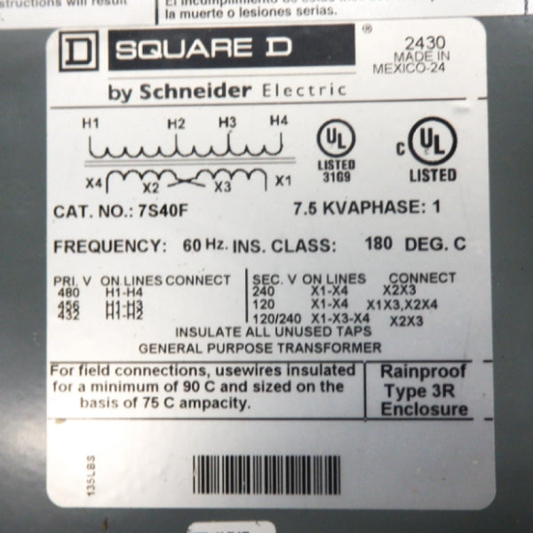 Square D General Purpose Transformer 7S40F