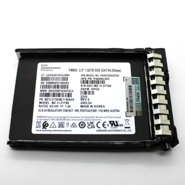 HPE PM893 2.5" 1.92TB SATA-6G SFF BC Read Intensive Solid State Drive P44009-K21