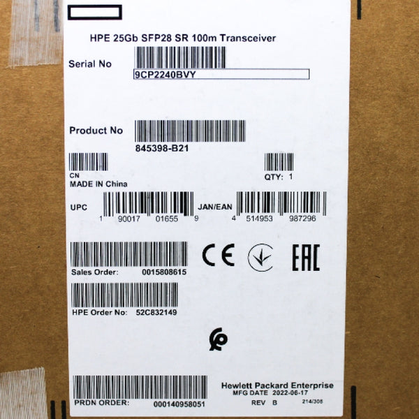 HPE 25GB SFP28 SR 100m Transceiver 845398-B21 845397-001