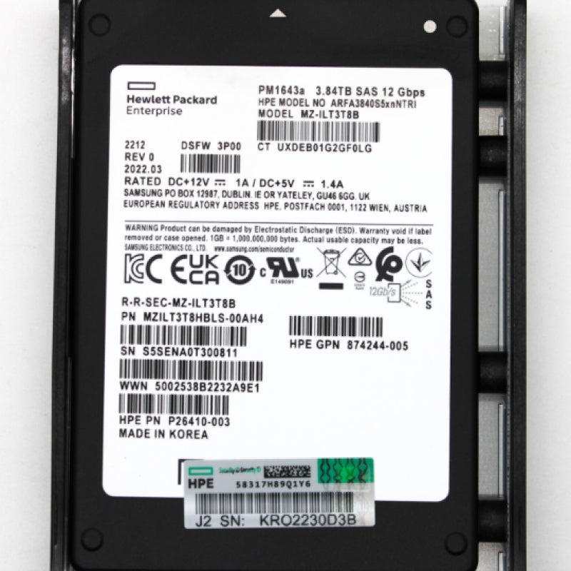 HPE 3.84TB 12Gb/s SAS Hot-Plug Solid State Drive w/ Tray K2P91B PM1643a