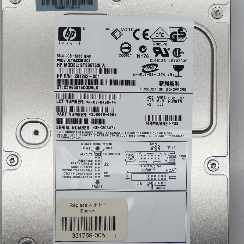 HP 36.4GB 15000RPM Ultra-320 SCSI 68-Pin 3.5" Hard Drive 291242-001