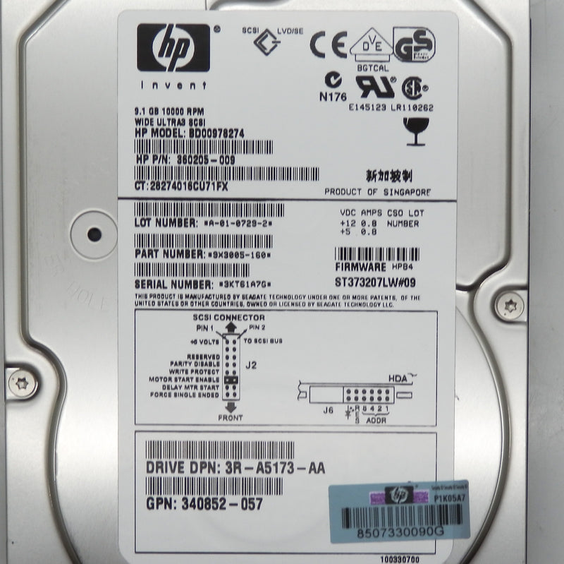 HP 9.1GB 10000RPM Ultra-160 SCSI Hot-Pluggable 68-Pin 3.5" Hard Drive 360205-009