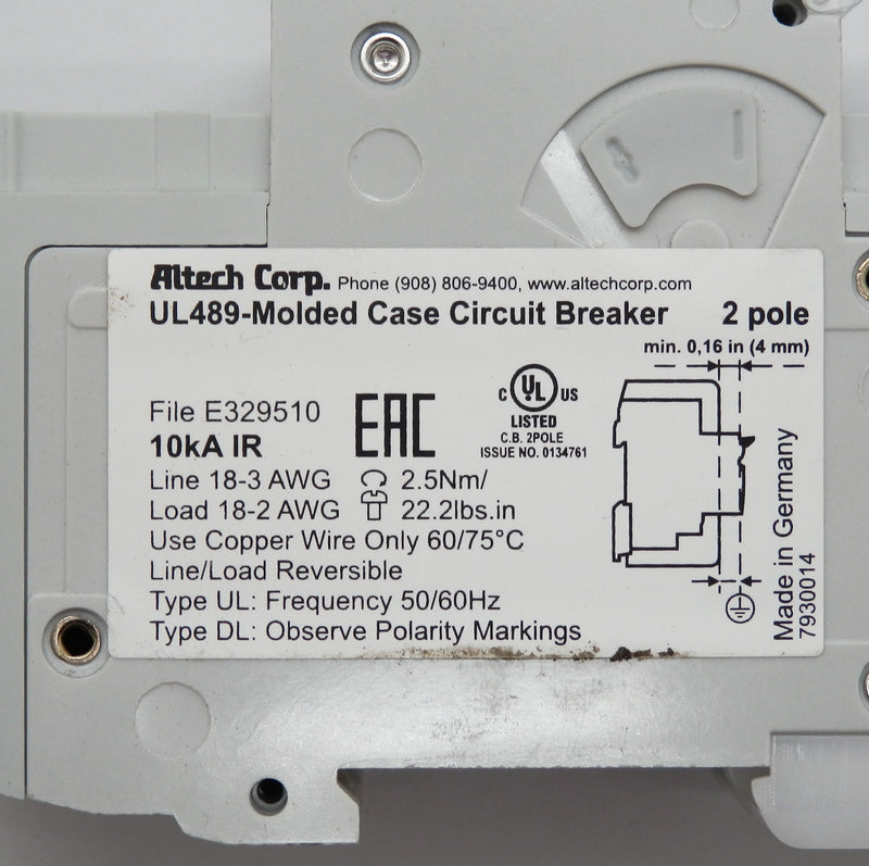 Altech Corp 6A 2 Pole Ring Tongue Thermal Circuit Breaker 2C6UL