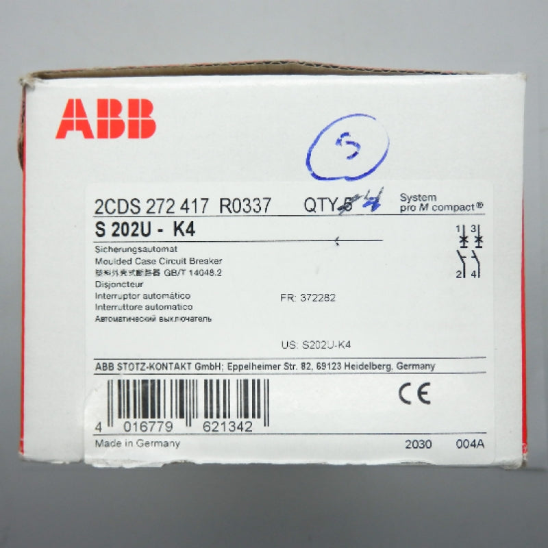 ABB 240V 4A 2-Pole S200 Series Circuit Breaker S202U-K4