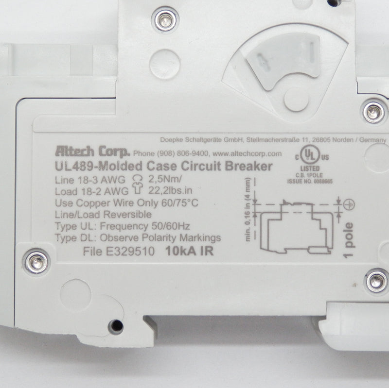 Altech Corp 10A DIN 1 Pole 277VAC Thermal Magnetic Circuit Breaker 1C10UL