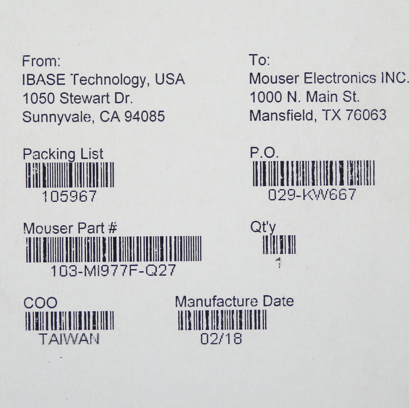 IBASE 2.7G Cooler Single Computer Evaluation Board MI977F-Q27