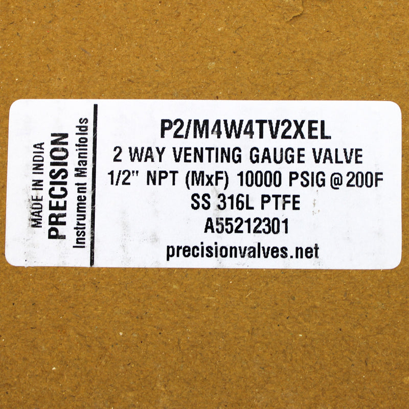 Precision 1/2" NPT 2 Way Venting Gauge Valve P2/M4W4TV2XEL