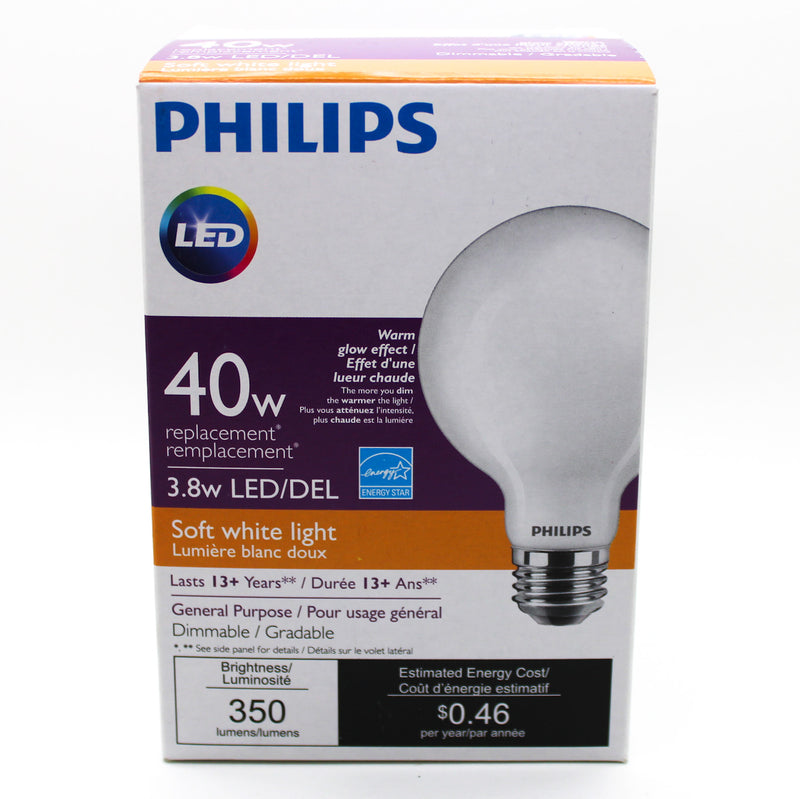 Philips 40W 3.8W 120V E26 Dimmable G25 LED Bulb 549527