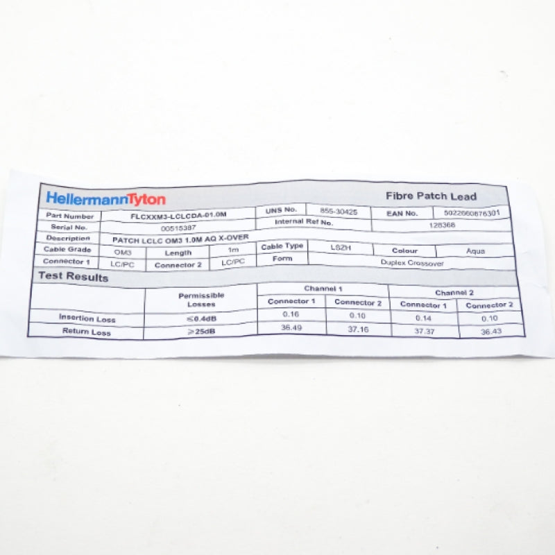 HellermannTyton Connectivity LC to LC Fibre Optic Cable FLCXXM3-LCLCDA-01.0M