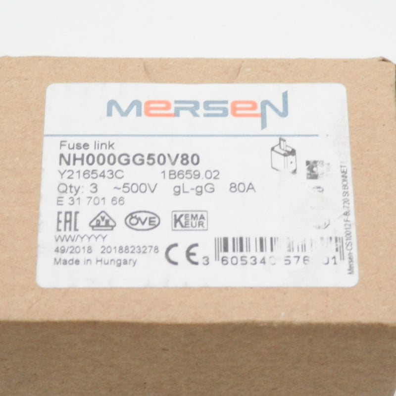 Mersen 80A 500V NH Fuse NH000GG50V80