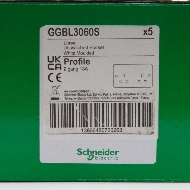 Schneider Electric Unswitched Socket 2 Gang 13A 230V White Lisse GGBL3060S