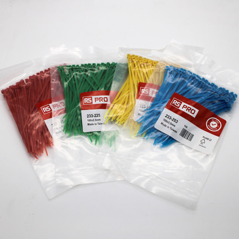 400 Pack of Multicolor Nylon 100mm x 2.5mm Non-Releasable Cable Ties 201-3591