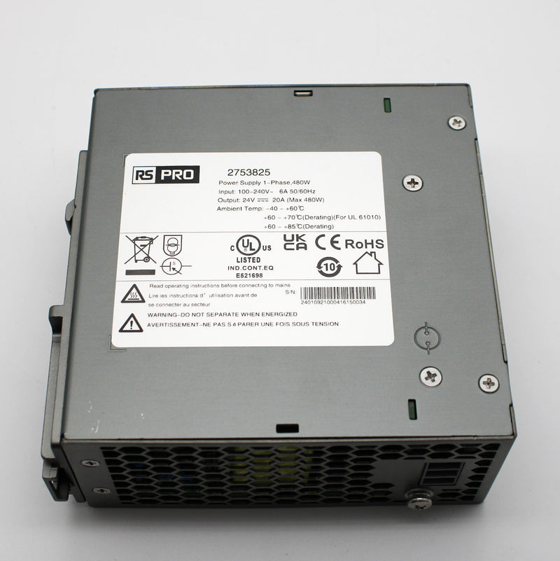 RS Pro 480W 24VDC 20A DIN-Rail Power Supply 2753826