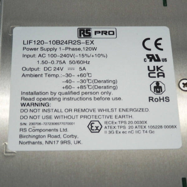 RS Pro 5A 120W DIN Rail Power Supply 220-5411 2205411 LIF120-10B24R2S-EX