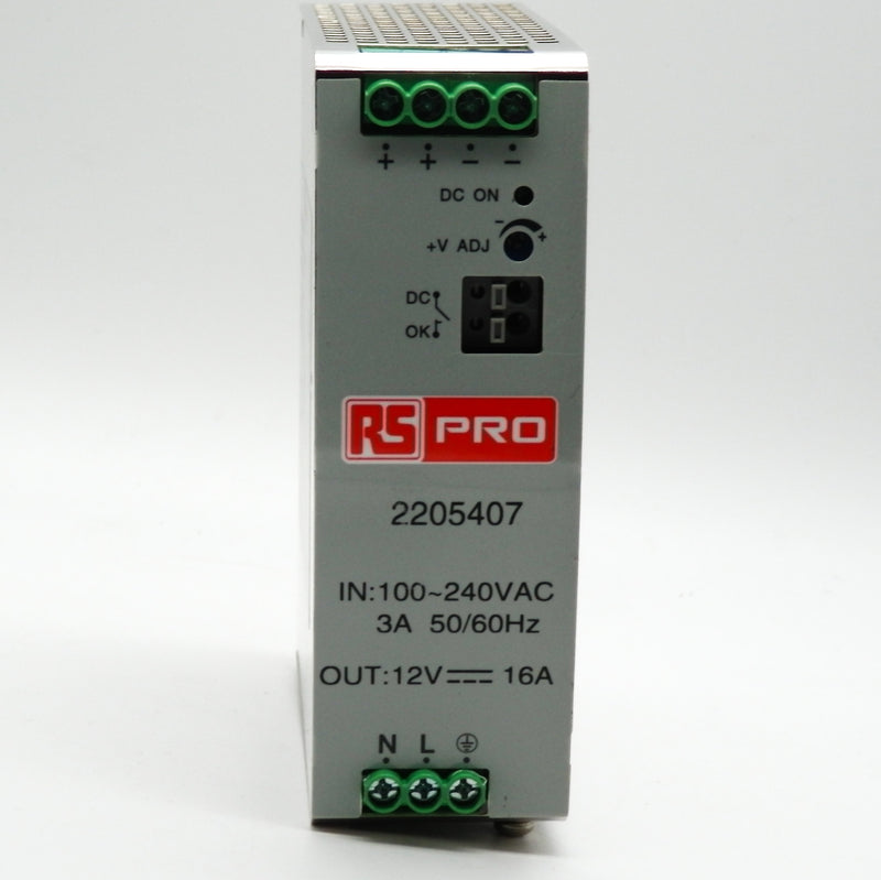 RS Pro 12V 16A 192W Adjustable DIN Rail Power Supply 2205407 / LIF240-10B12R2
