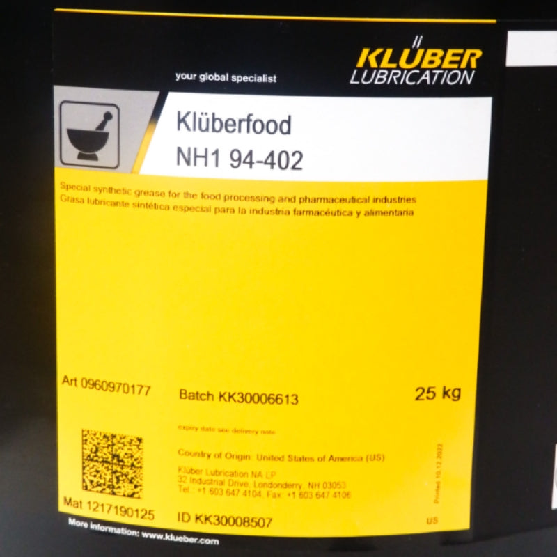 Kluber Lubrication 0960970177 25KG 94-402 Series H1 Food Grade Semi-Synth Grease
