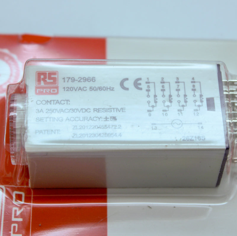 RS Pro 179-2966 110V 4-Contact 4PDT Plug In Time Delay Relay