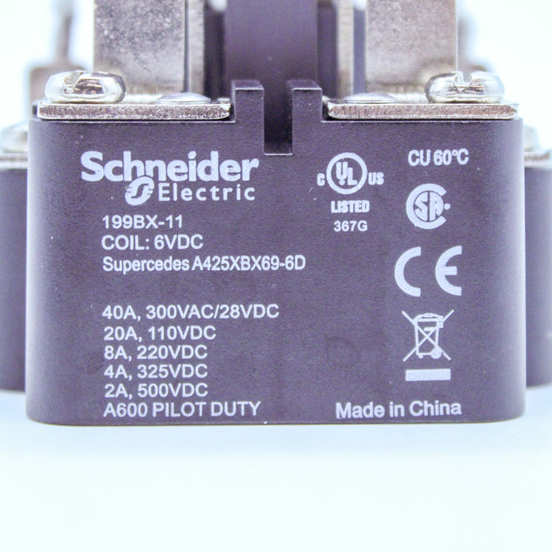 Schneider Electric 199BX-11 DPDT 40A 6VDC Magnetic Blowout Power Relay