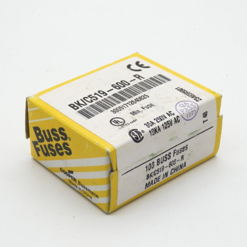 100 Pack of Eaton Bussmann BK/C519-600-R 2AG Time Delay Cartridge Fuses