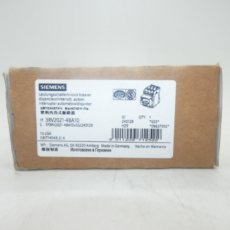 Siemens 3RV20214BA10 20A Circuit Breaker for Motor Protection