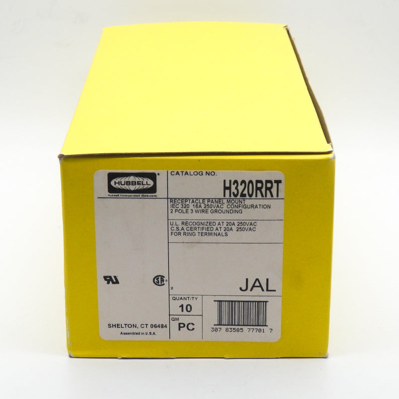 Hubbell H320RRT IEC 320 2-Pole 3-Wire 250V 16A Heavy Duty Panel Mount Receptacle