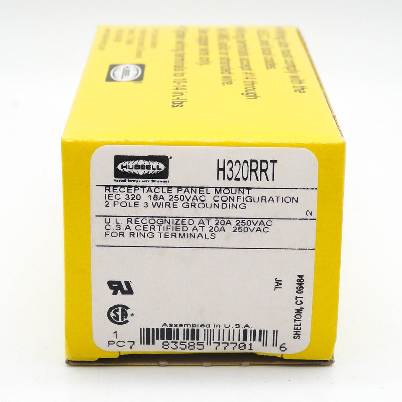 Hubbell H320RRT IEC 320 2-Pole 3-Wire 250V 16A Heavy Duty Panel Mount Receptacle
