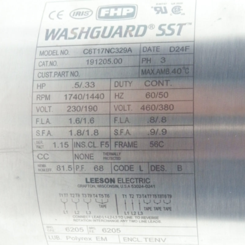 Leeson 191205.00 C6T17NC329A 1/2HP 1740RPM AC Motor