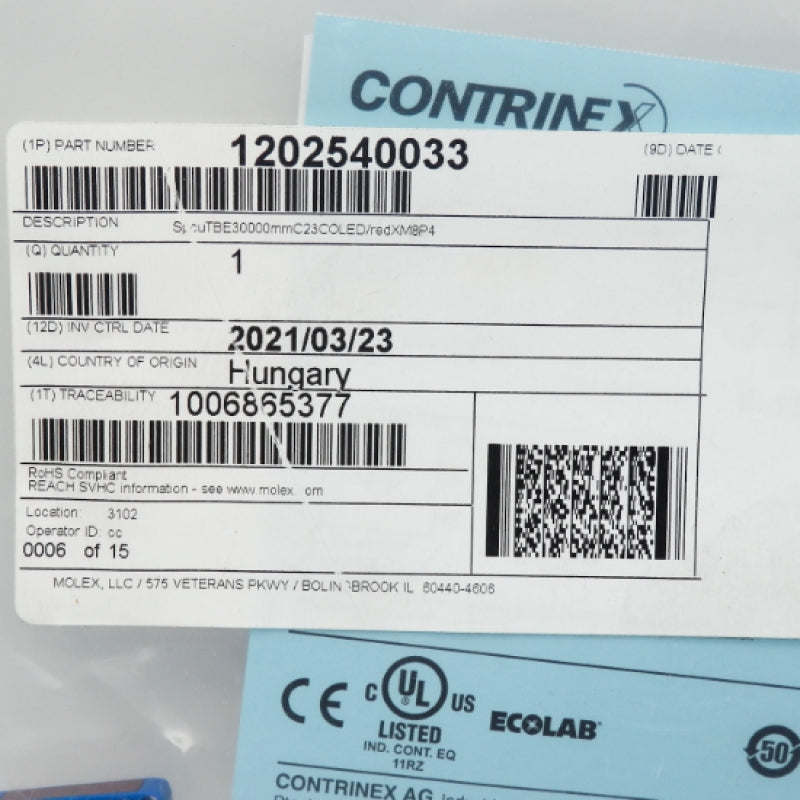 Molex 1204540033 C23 PVC 2m Contrinex Series Photoelectric Sensor