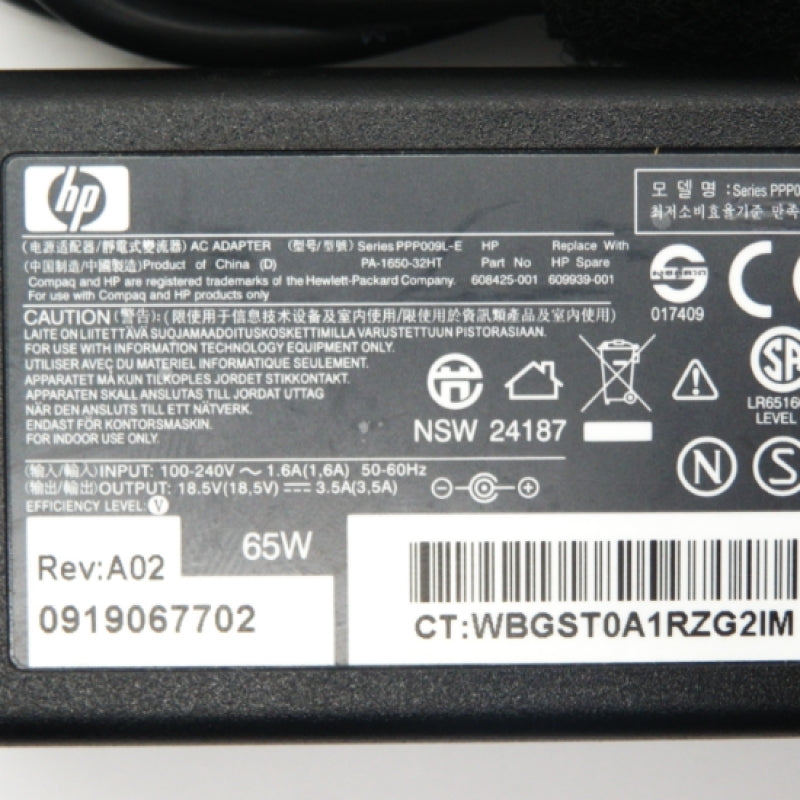 HP Compaq PPP0009L-E 65W G42 G56 AC Adapter 609939-001 608425-001