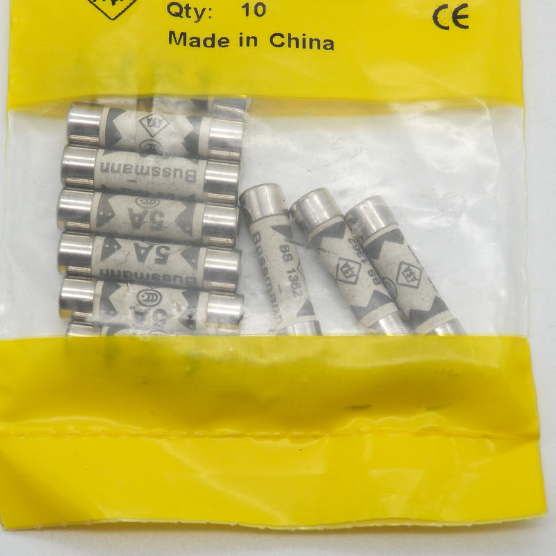 10 Pack of Eaton Bussmann C180-5A 240VAC 5A 1/4" x 1.0" British Plug Top Fuses
