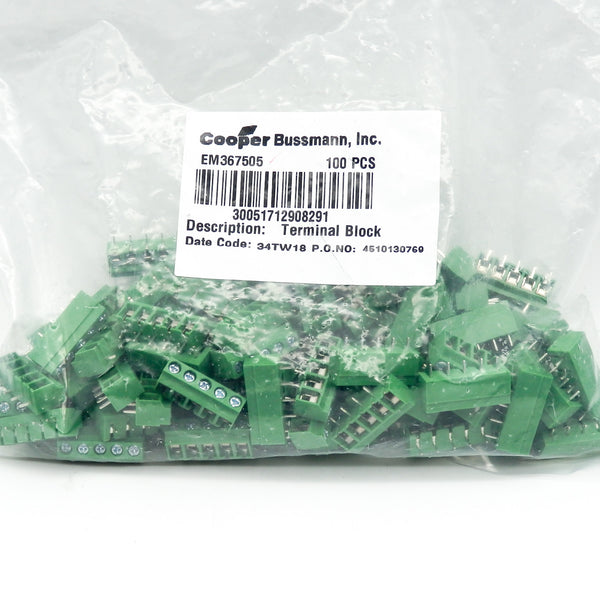 100 Pack of Eaton Bussmann EM367505 5-Position Terminal Block Headers