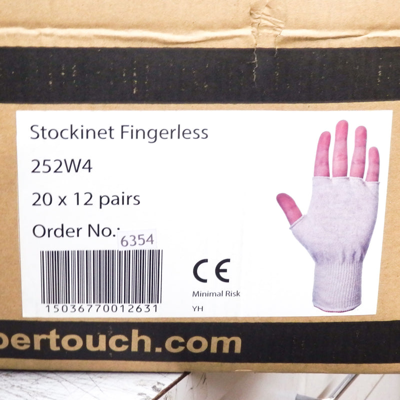 12 Pack of Supertouch 252W4 Stockinet Fingerless White Mens Gloves