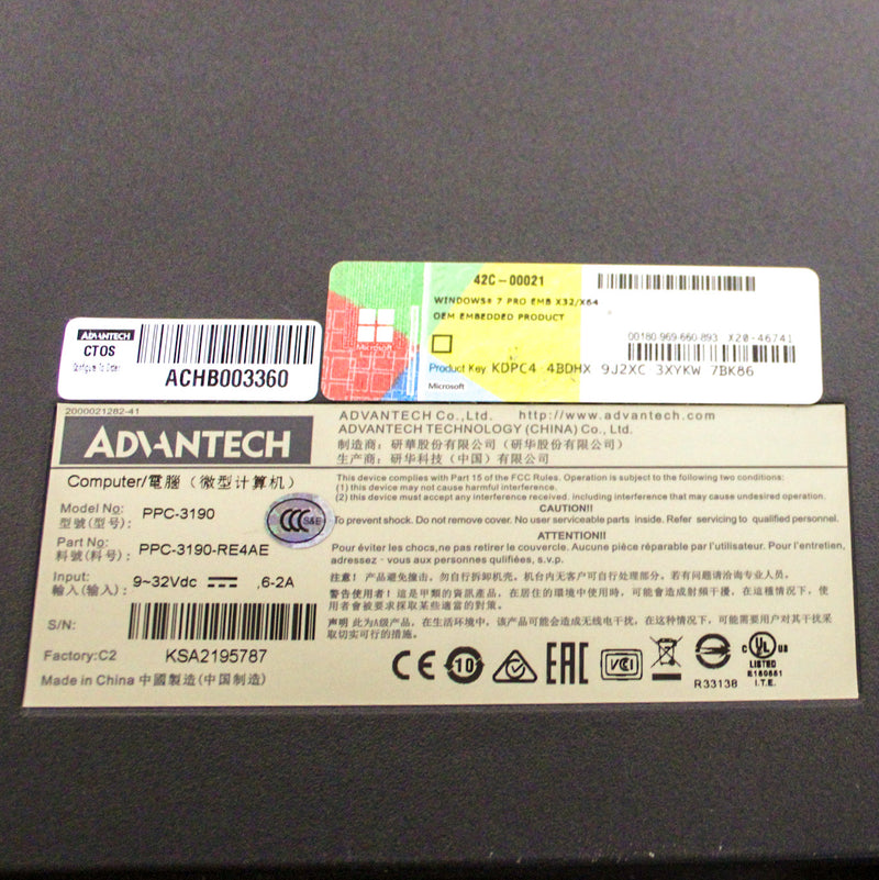 Advantech PPC-3190-RE4AE Intel Atom E3845 19" LED Touch Screen Fanless Panel PC