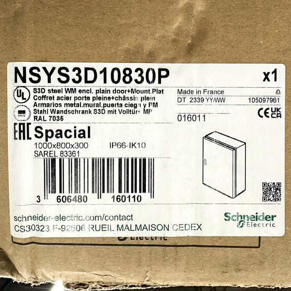 Schneider Electric NSYS3D10830P 1000 mm x 800 mm x 300mm Steel Wall Box