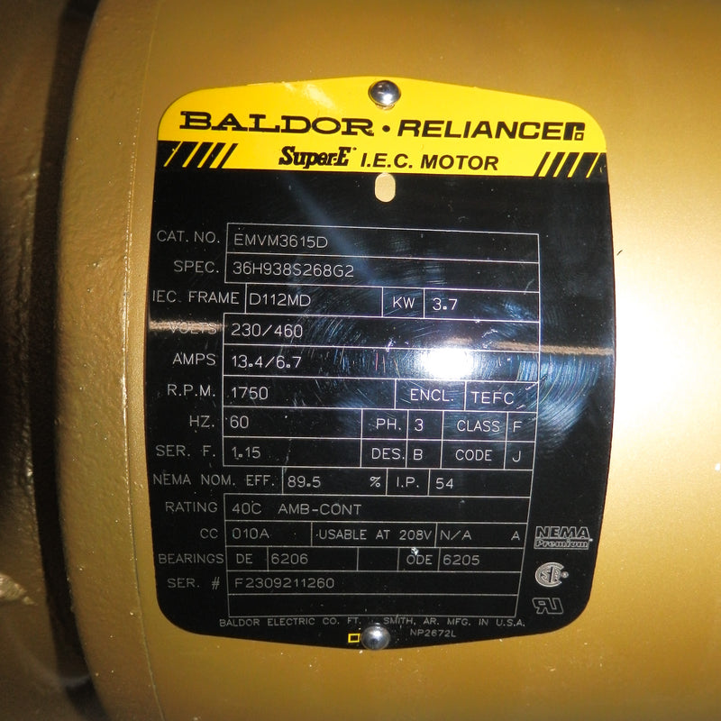 Baldor-Reliance EMVM3615D 3642M 3.7KW 3-Phase Electric Motor