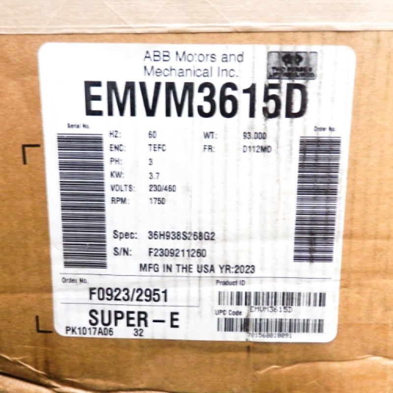 Baldor-Reliance EMVM3615D 3642M 3.7KW 3-Phase Electric Motor