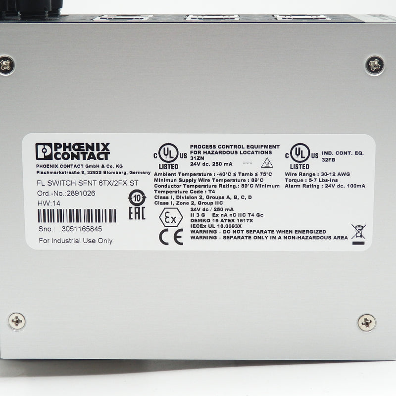 Phoenix Contact 2891026 FL SWITCH SFNT 6TX/2FX ST Industrial Ethernet Switch