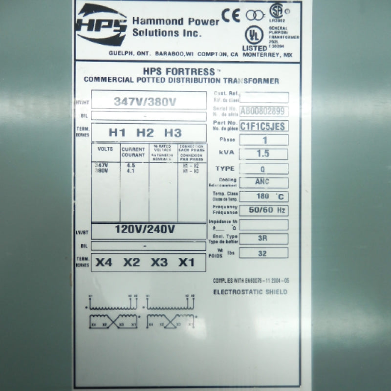 Hammond C1F1C5JES Fortress Distribution Transformer