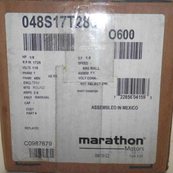 Marathon Motors 048S17T286 Oil Burner Motor
