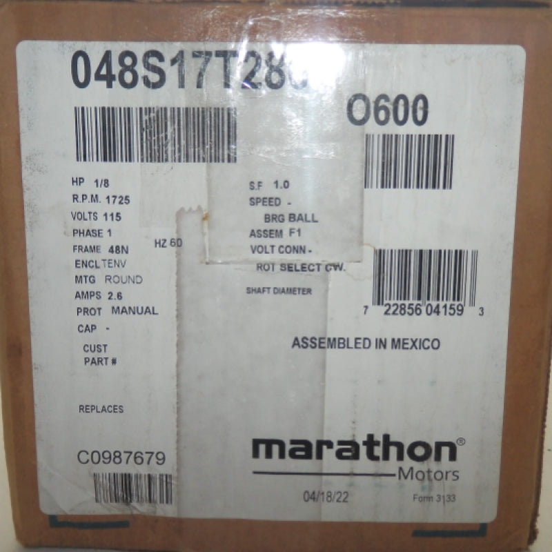 Marathon Motors 048S17T286 Oil Burner Motor