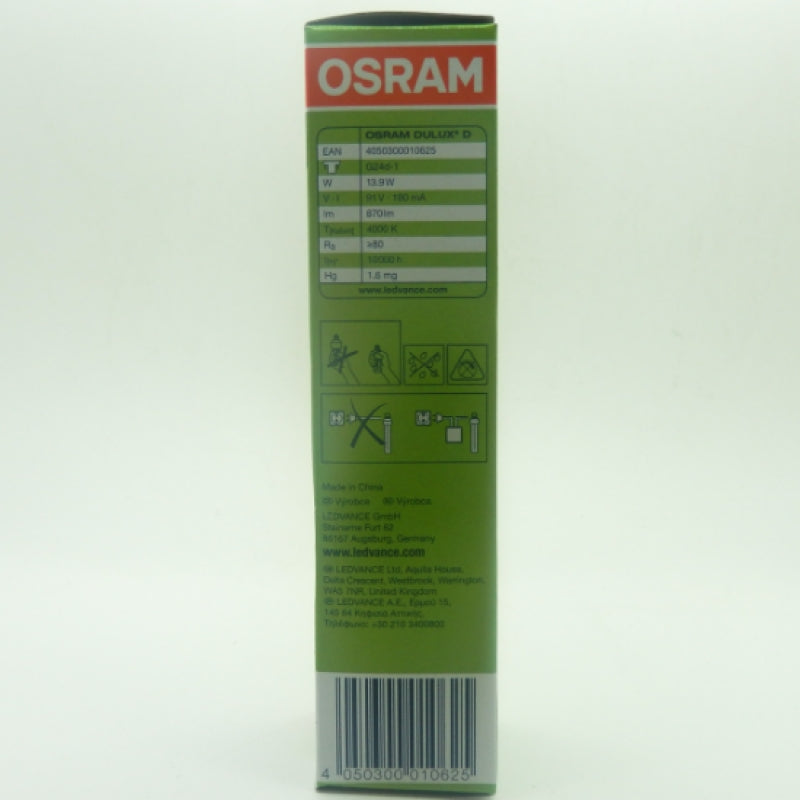 Osram 13W/840 Dulux D Lumilux Cool White 2-Pin Lamp