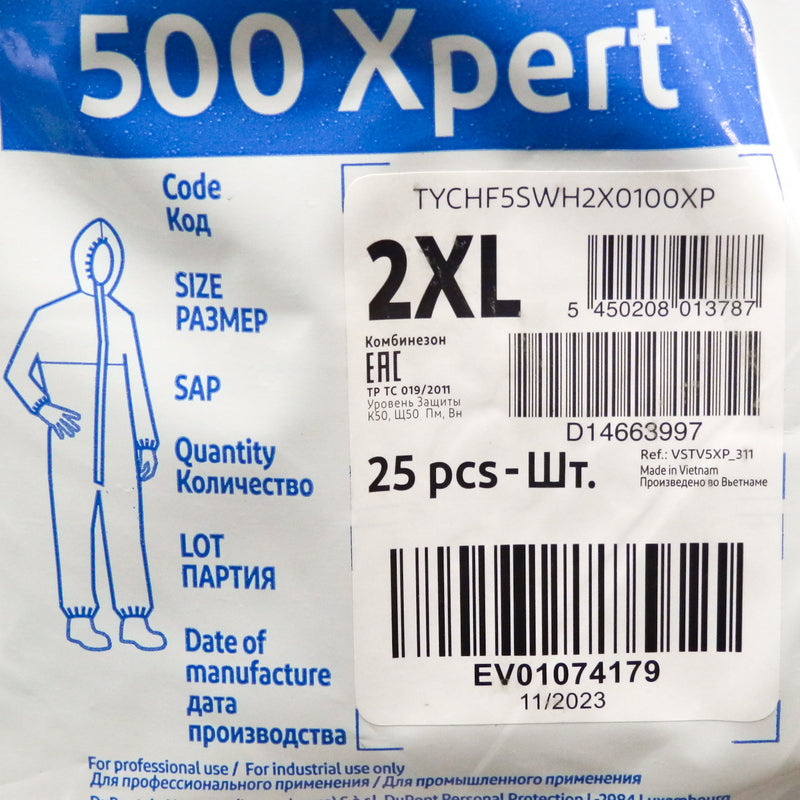 Pack of 25 Dupont TY127SWH2X Tyvek 2XL Disposible Coverall w/ Hood