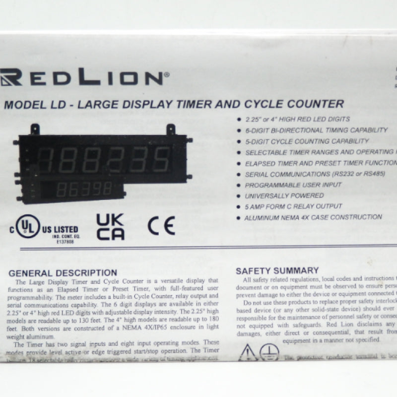 Red Lion LD2T06P0 Large 2.25" 6-Digit LED Timer/Cycle Count