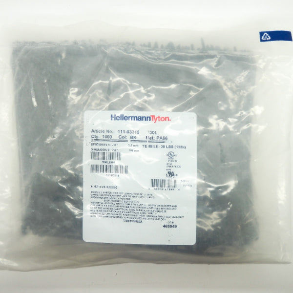 Pack of 1000 HellermannTyton T30L0M4 7.8" L Cable Tie