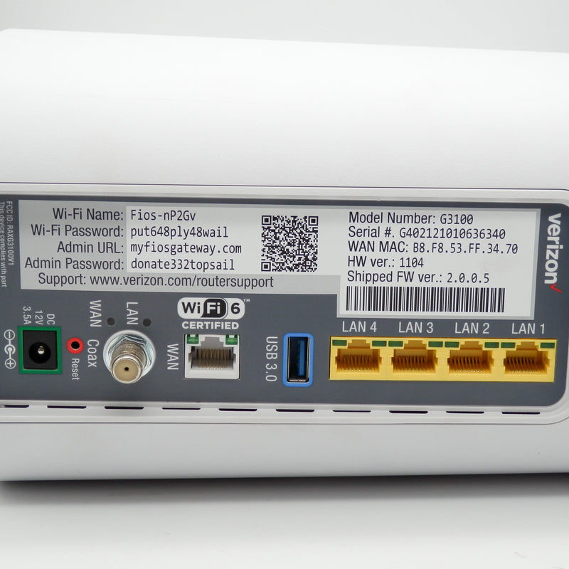 G3101 Router Verizon G3100 4-Port 1000Mbps Fios Home Router Tri-Band White - No Pow ...