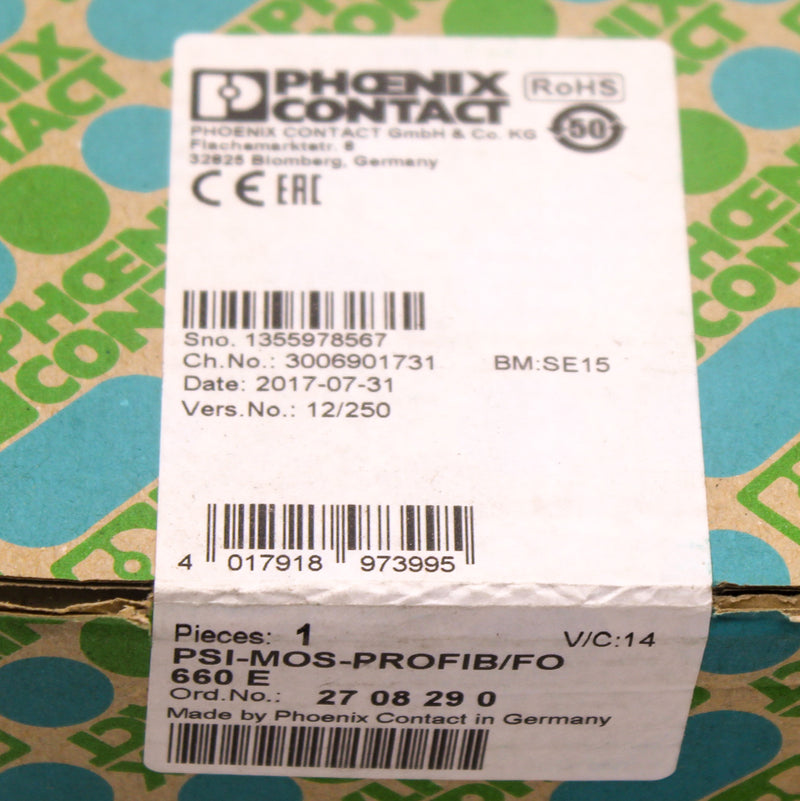 Phoenix Contact 2708290 DIN Rail Fiber Optic Converter