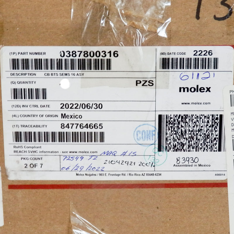 Molex 0387800316 CB BTS SEMS 16 ASY Barrier Terminal Block 38780-0316